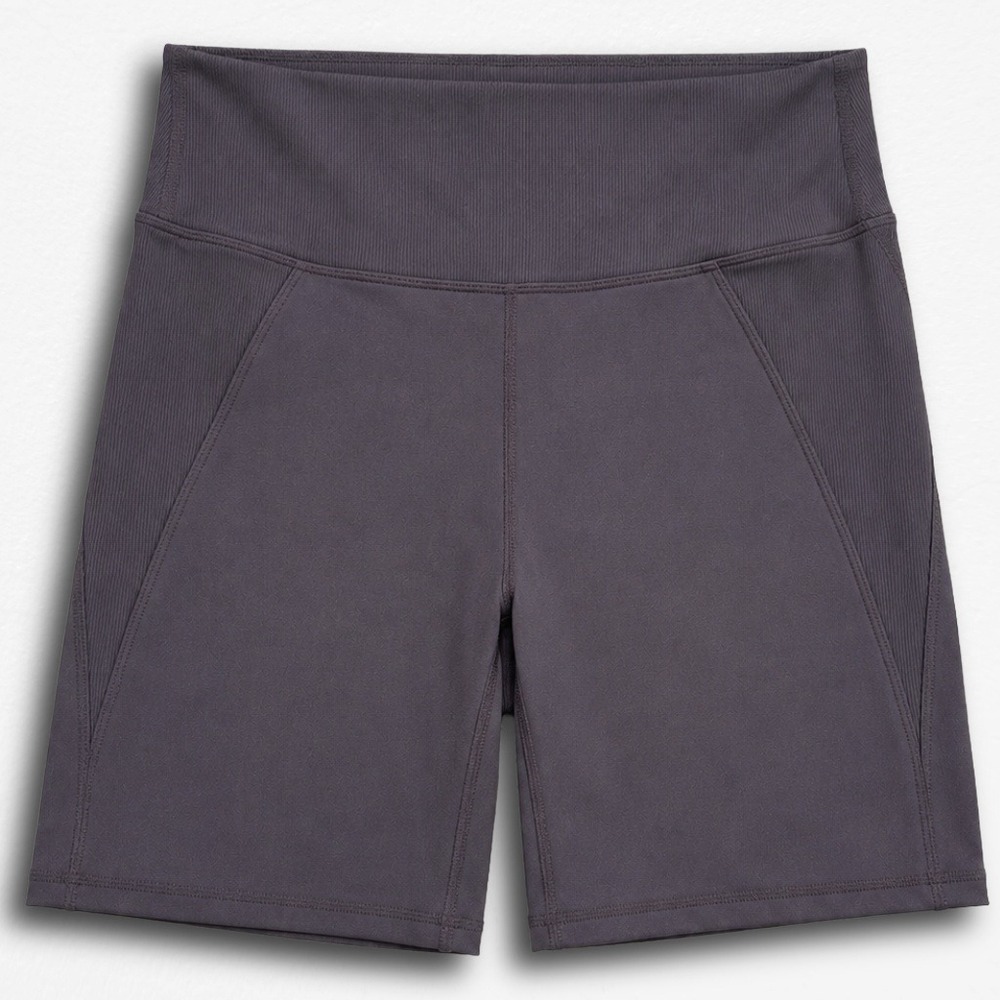 LegEnd Active Womens High Waisted Ribbed Biker Shorts Purple XL 7 Inch Inseam